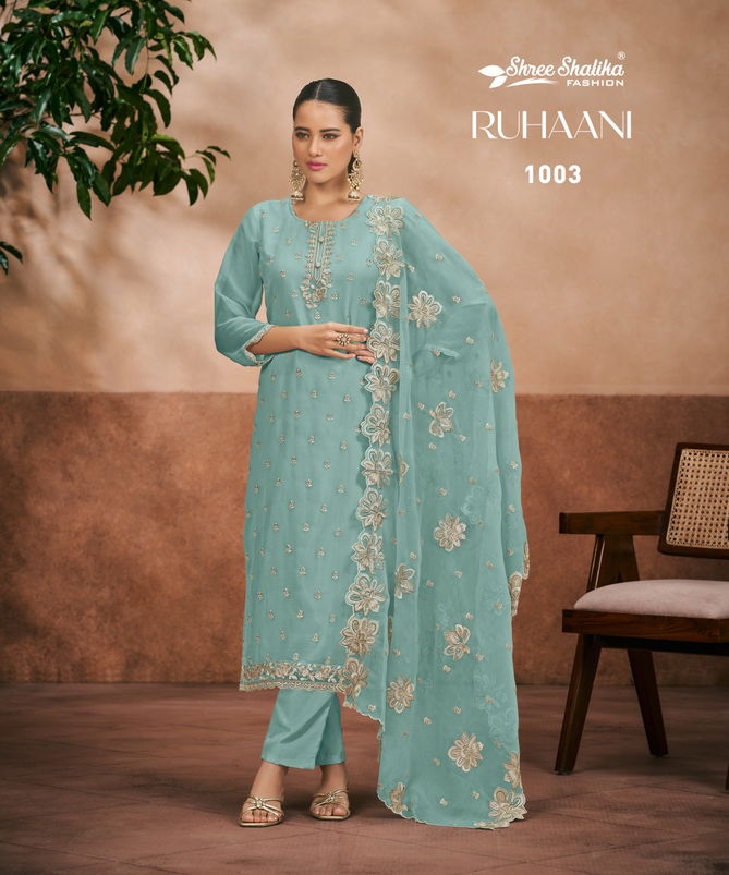 Ruhani By shree Shalika Organza Chiffon Embroidery Dress Material Suppliers In India